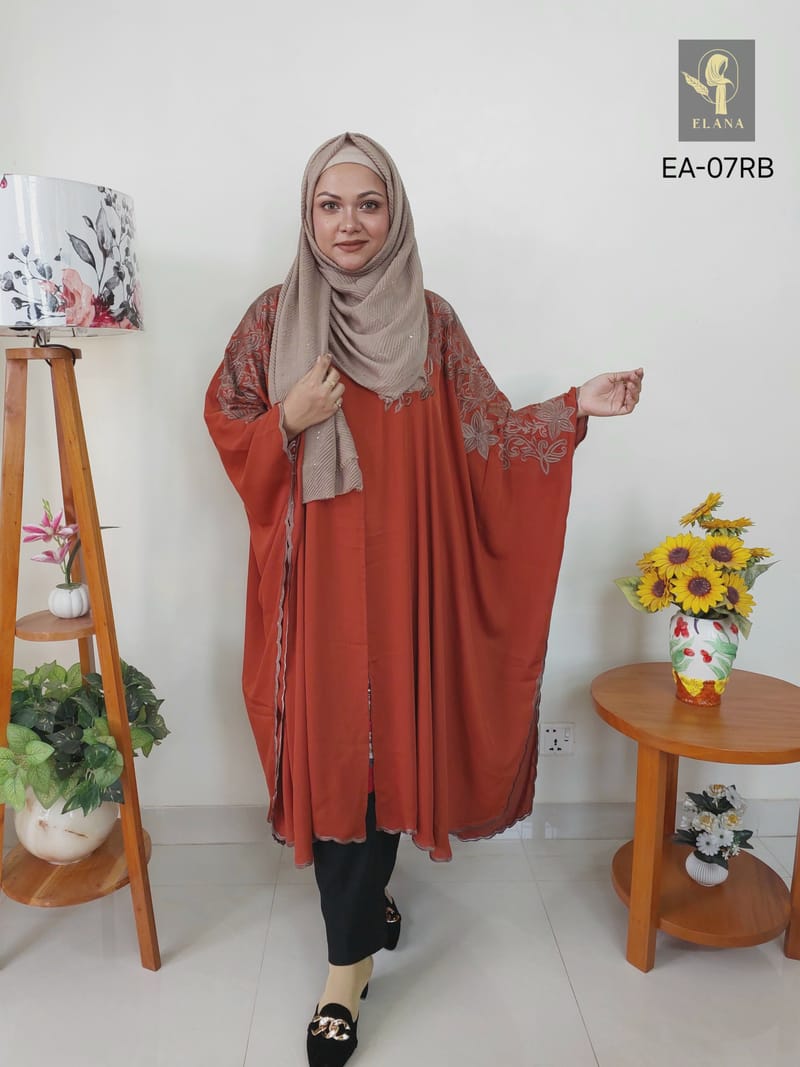 Embroidery Short Cape Abaya (Brick)