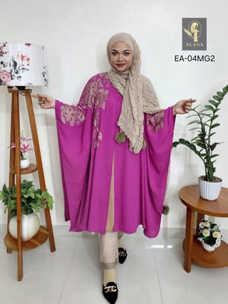 Embroidery Short Cape Abaya (Bright Magenta) 1