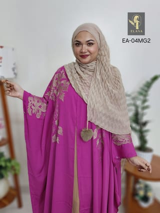 Embroidery Short Cape Abaya (Bright Magenta) 2