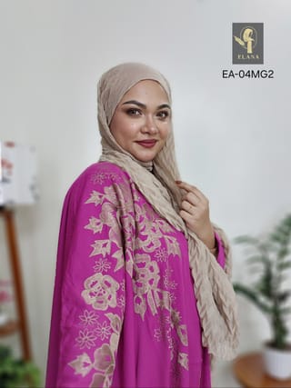 Embroidery Short Cape Abaya (Bright Magenta) 3