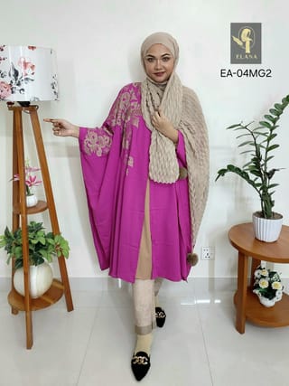 Embroidery Short Cape Abaya (Bright Magenta) 4