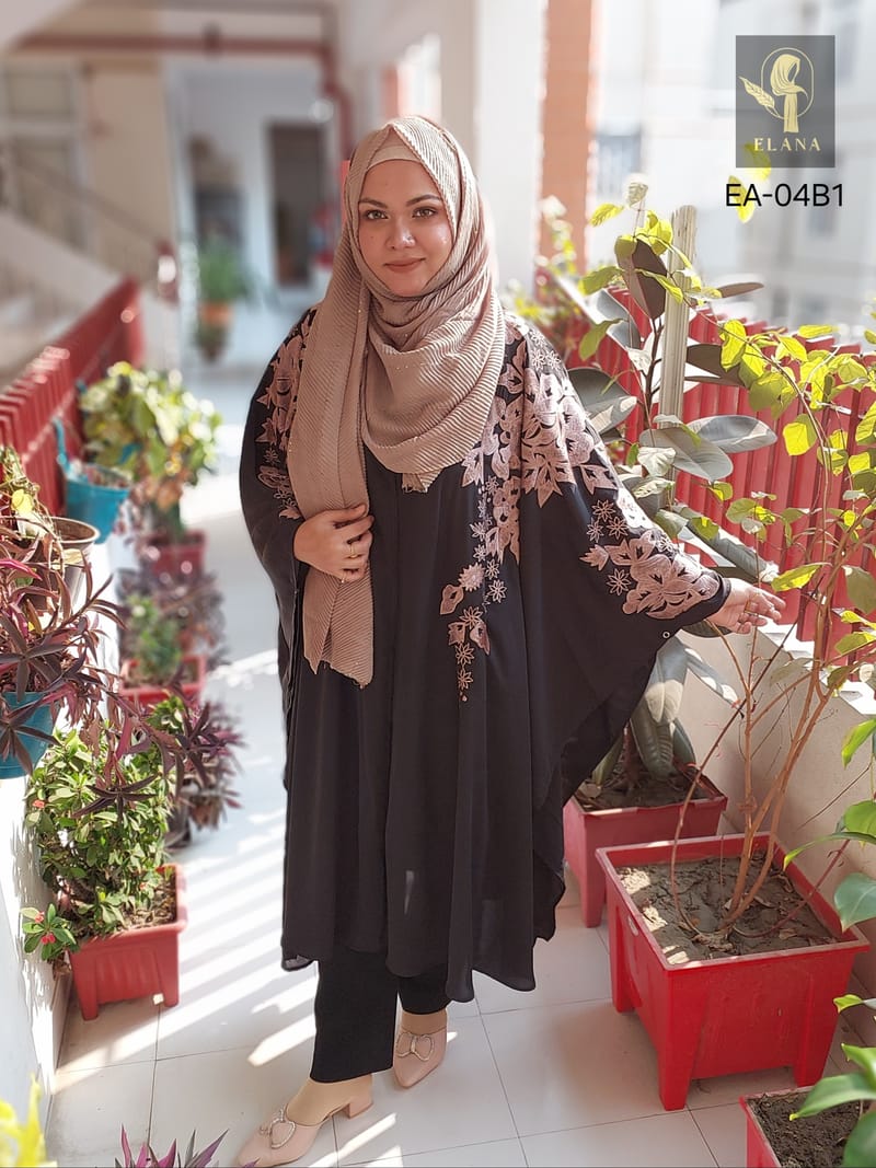 Embroidery Short Cape Abaya (Black)