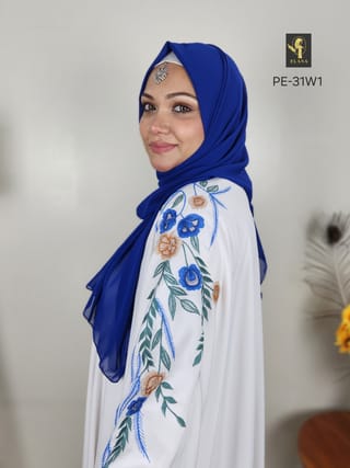 Premium Embroidery Short Cape Abaya (White) 2