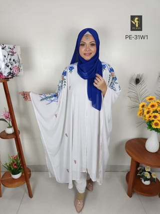 Premium Embroidery Short Cape Abaya (White) 3