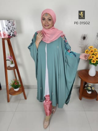 Premium Embroidery Short Cape Abaya (Mint Turquoise) 1