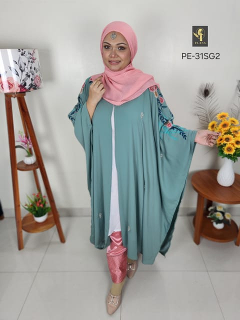 Premium Embroidery Short Cape Abaya (Mint Turquoise)