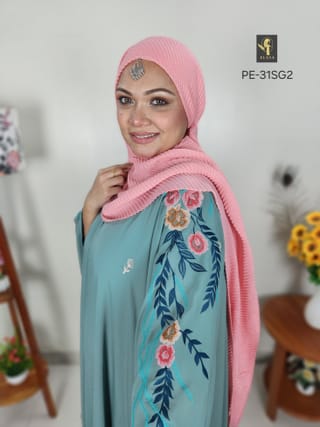 Premium Embroidery Short Cape Abaya (Mint Turquoise) 2