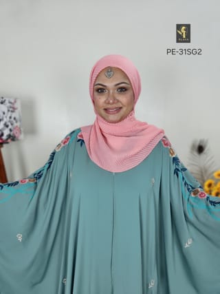 Premium Embroidery Short Cape Abaya (Mint Turquoise) 3