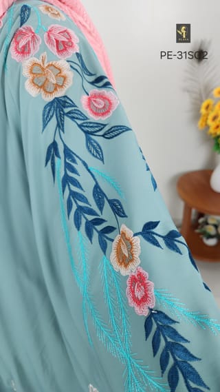 Premium Embroidery Short Cape Abaya (Mint Turquoise) 4