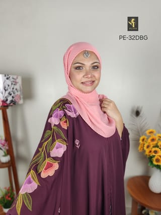 Premium Embroidery Short Cape Abaya (Dark Burgundy) 2