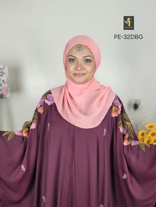 Premium Embroidery Short Cape Abaya (Dark Burgundy) 3