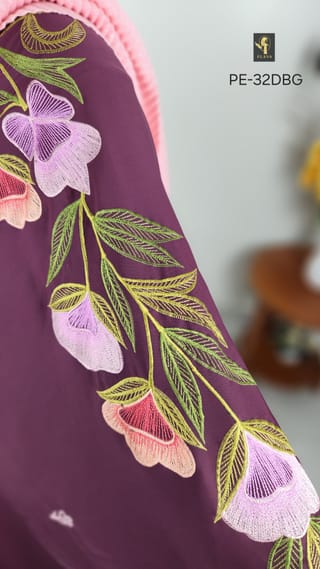 Premium Embroidery Short Cape Abaya (Dark Burgundy) 4