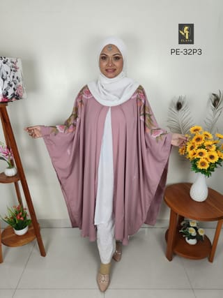 Premium Embroidery Short Cape Abaya (Light Mauve Pink) 1