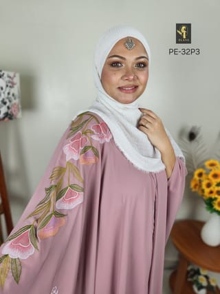 Premium Embroidery Short Cape Abaya (Light Mauve Pink) 2