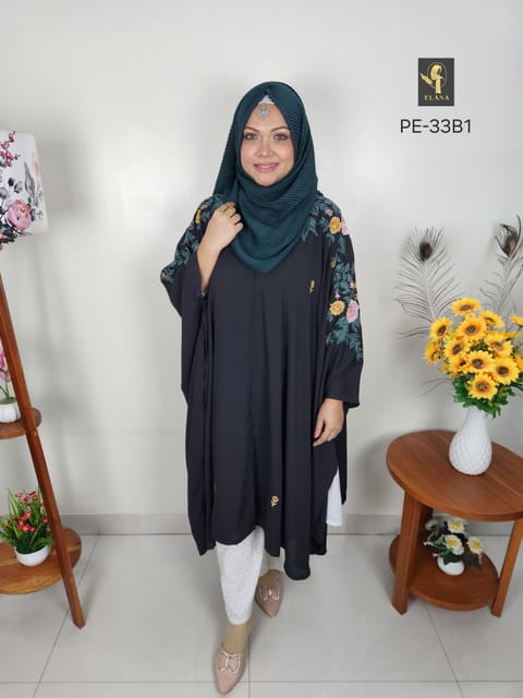 Premium Embroidery Short Cape Abaya (Black)