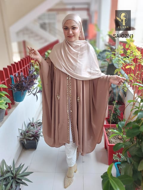 Stone Short Cape Abaya (Nude Brown)