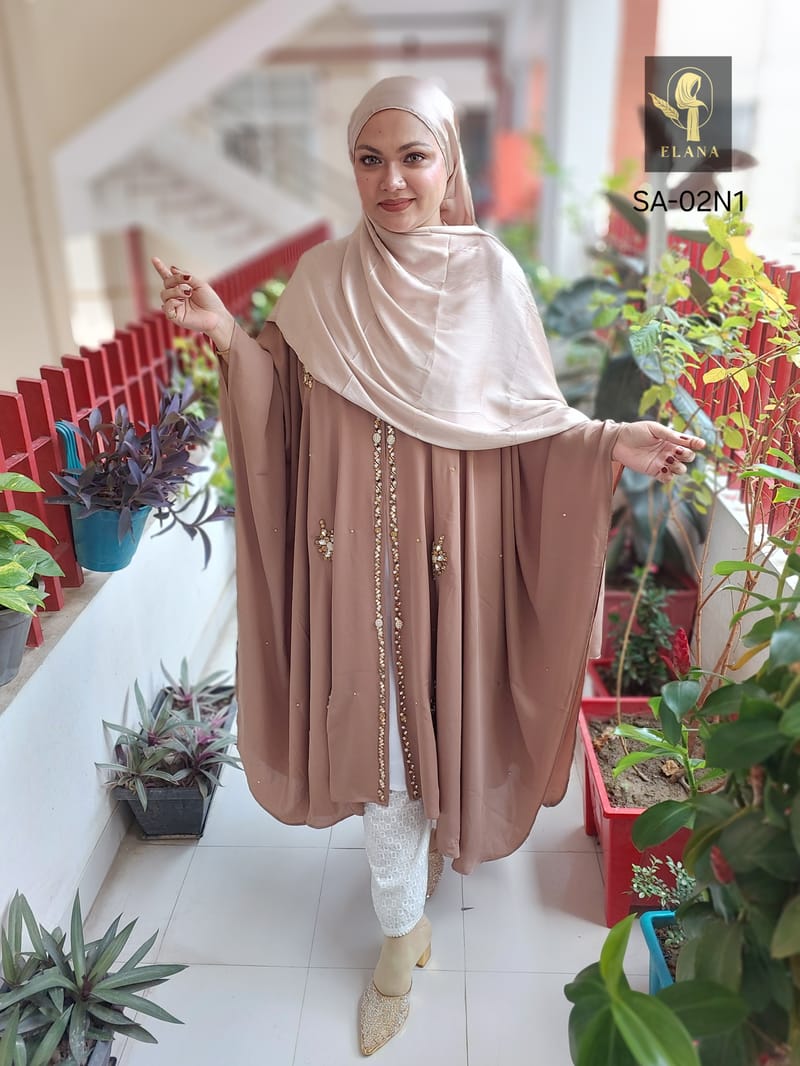 Stone Short Cape Abaya (Nude Brown)