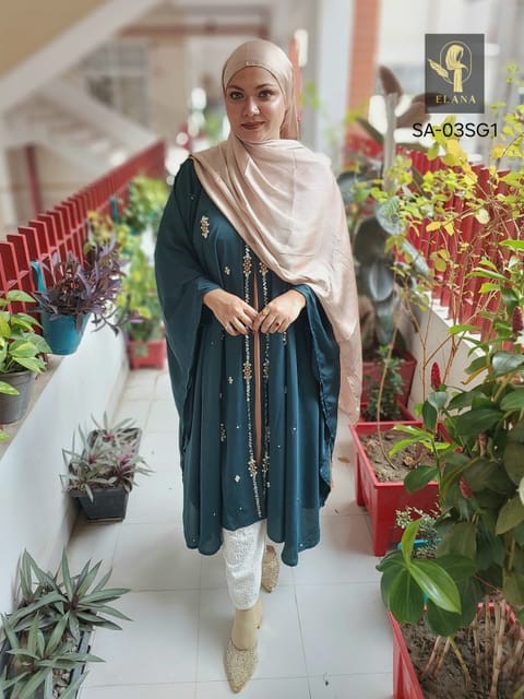 Stone Short Cape Abaya (Deep Sea Green)