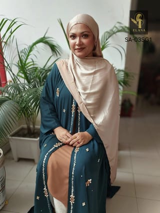 Stone Short Cape Abaya (Deep Sea Green) 2