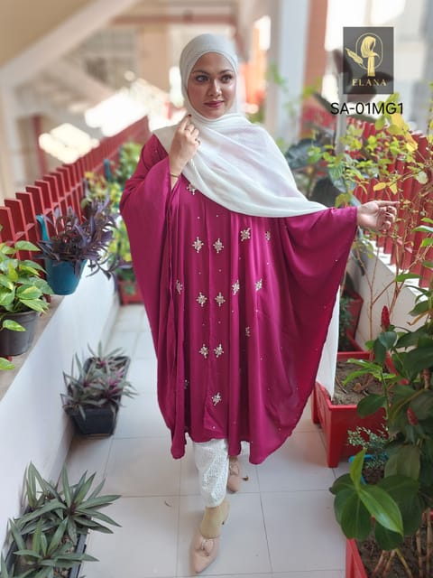 Stone Short Cape Abaya (Magenta)