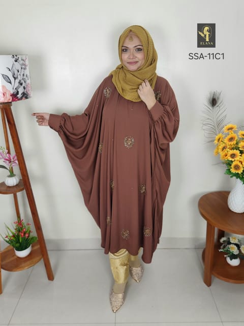 Hand Karchupi Short Shirt Abaya (Coffee)