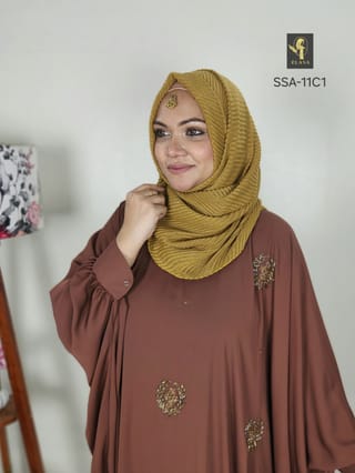 Hand Karchupi Short Shirt Abaya (Coffee) 2