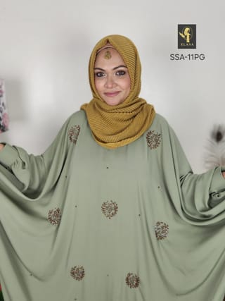 Hand Karchupi Short Shirt Abaya (Pastel Green) 2