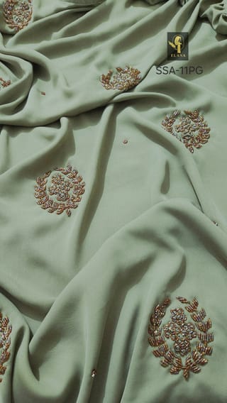 Hand Karchupi Short Shirt Abaya (Pastel Green) 3
