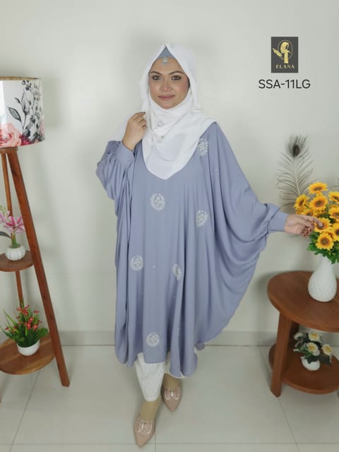 Hand Karchupi Short Shirt Abaya (Light Grey)