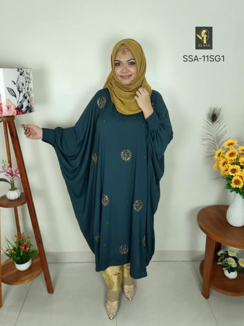 Hand Karchupi Short Shirt Abaya (Deep Sea Green)