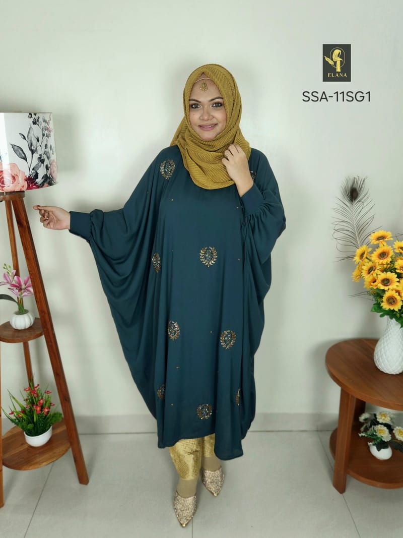 Hand Karchupi Short Shirt Abaya (Deep Sea Green)