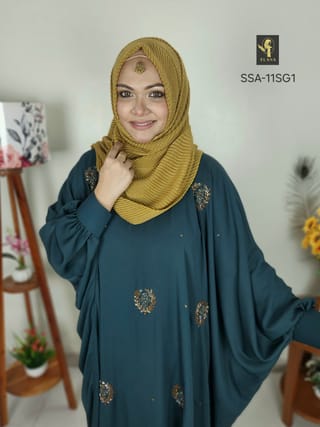 Hand Karchupi Short Shirt Abaya (Deep Sea Green) 2