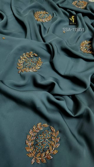 Hand Karchupi Short Shirt Abaya (Deep Sea Green) 3