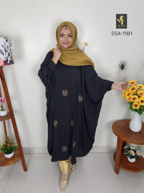 Hand Karchupi Short Shirt Abaya (Black)