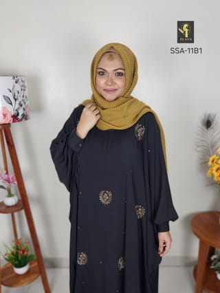 Hand Karchupi Short Shirt Abaya (Black) 2