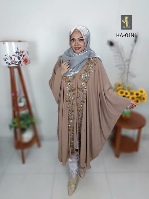 Hand Karchupi Short Abaya (Nude Brown)