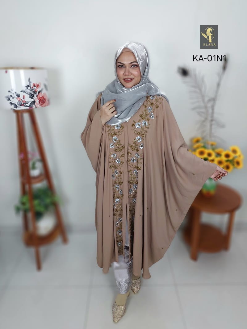 Hand Karchupi Short Abaya (Nude Brown)