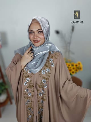 Hand Karchupi Short Abaya (Nude Brown) 2