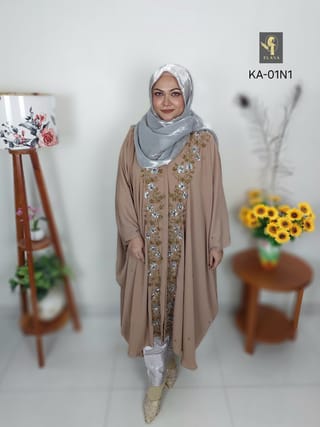 Hand Karchupi Short Abaya (Nude Brown) 3