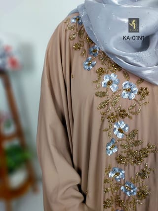 Hand Karchupi Short Abaya (Nude Brown) 4