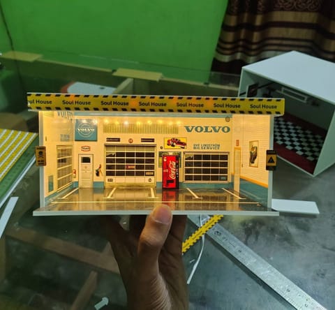 Volvo Service Garage LED Diorama for 1:64 Diecast Cars | Handmade Display Scene
