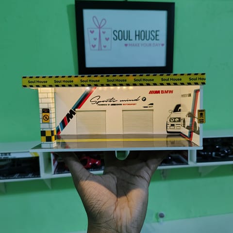 BMW Garage Diorama with Rolling Shutter | Handmade Display Garage for 1:64 Diecast Cars