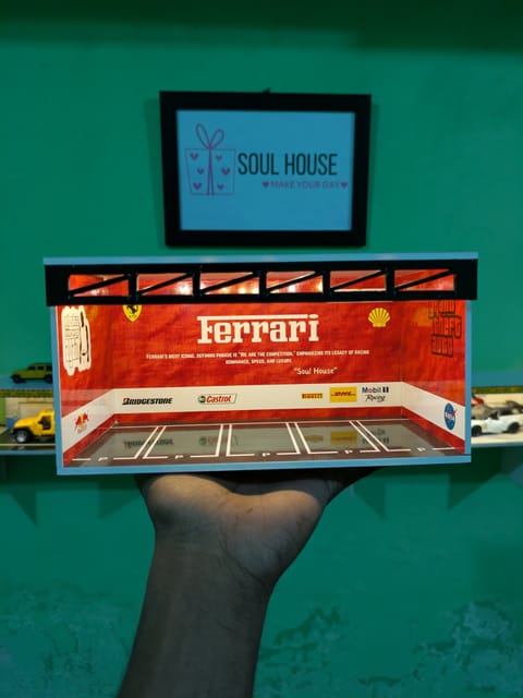 Ferrari Parking Garage Diorama with LED Light | Handmade Diecast Car Display Stand | Mini Garage Model