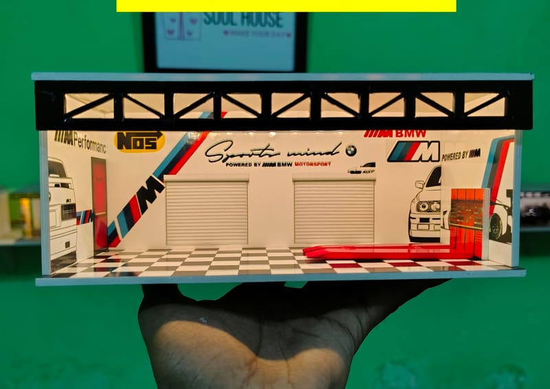 Mini Garage Diorama Display | Handmade Car Parking Garage Model | Desk Decor Gift