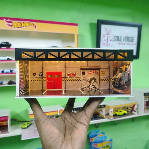 Premium Racing LED Diorama Garage – 1:64 Scale