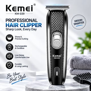 Kemei KM-039 Professional Hair Clipper & Beard Trimmer – Cordless USB Rechargeable Grooming Kit with Stainless Steel Blades, 130-Min Run Time & 3 Guide Combs 5