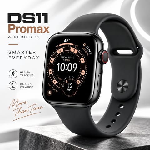 DS11 ProMax Series 11 Smartwatch (7-in-1 Combo) – 2.01" Big Full Infinite Display, Bluetooth Calling, 7 Interchangeable Premium Straps (Silicon & Ocean), Magnetic Wireless Charging & Health Trackers