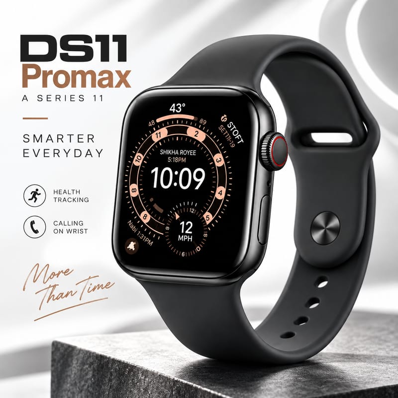 DS11 ProMax Series 11 Smartwatch (7-in-1 Combo) – 2.01" Big Full Infinite Display, Bluetooth Calling, 7 Interchangeable Premium Straps (Silicon & Ocean), Magnetic Wireless Charging & Health Trackers