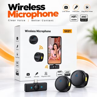 SX21-New 2-in-1 Wireless Lavalier Microphone – Dual Mic Setup for Crystal Clear Mobile Recording 1