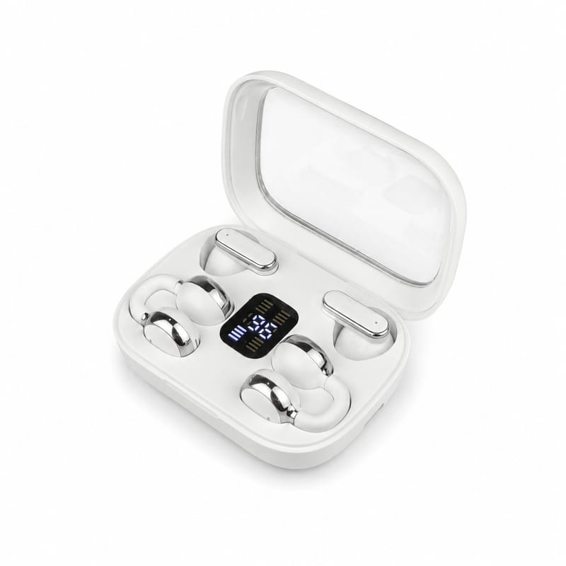 Q10 HiFi Stereo Sports Wireless Earbuds (2 Pairs) – 4-in-1 Combo Set with In-Ear & Open-Ear Clip Design, Bluetooth 5.4, LED Digital Display & IPX4 Waterproof